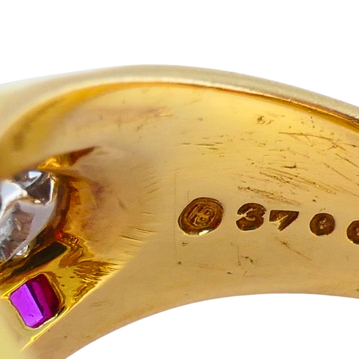 Oscar Heyman Vintage Cocktail Ring Gold Platinum Ruby Diamond Estate Jewelry