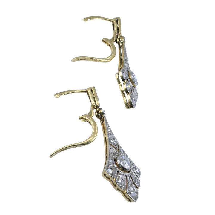 Antique 18k Gold Platinum Old Cut Diamond Drop Earrings