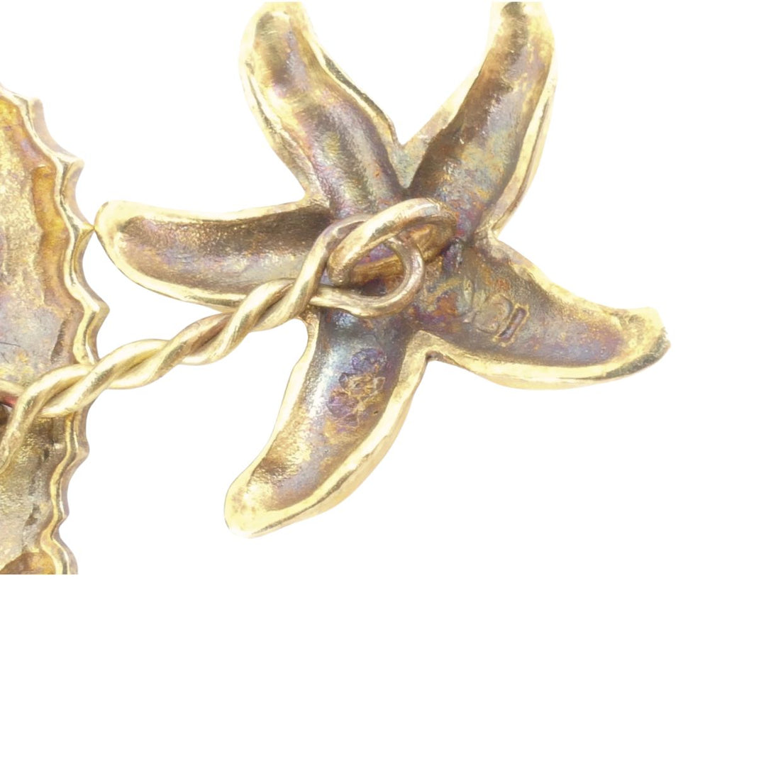 Vintage LOZ 18k Gold Enamel Turtle Seahorse Starfish Shell Cufflinks