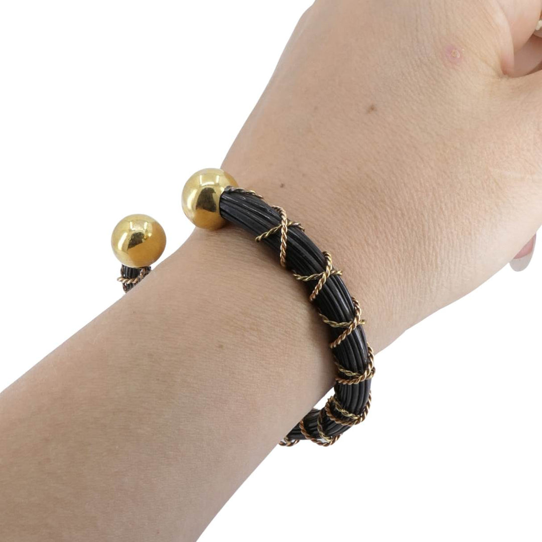 Vintage 18k Yellow and Rose Gold Elephant Hair Cuff Bracelet, Circa 1970s