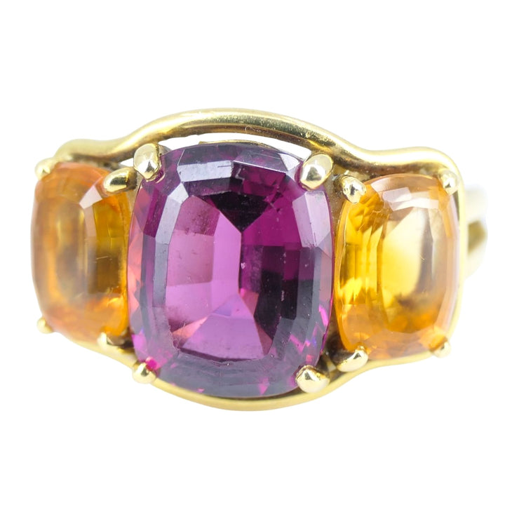 Verdura 18k Gold Rubellite and Madeira Citrine Three Stone Ring