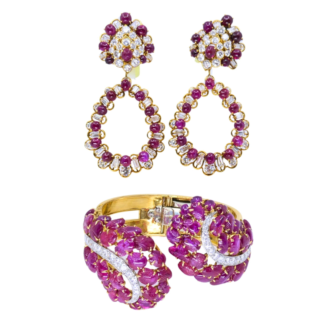 Boucheron Ruby Bracelet Diamond Gold Platinum Burmese Ruby GIA, French