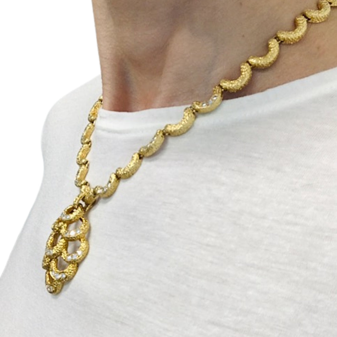 Diamond Necklace 18k Gold Vintage Scalloped - Fred Paris