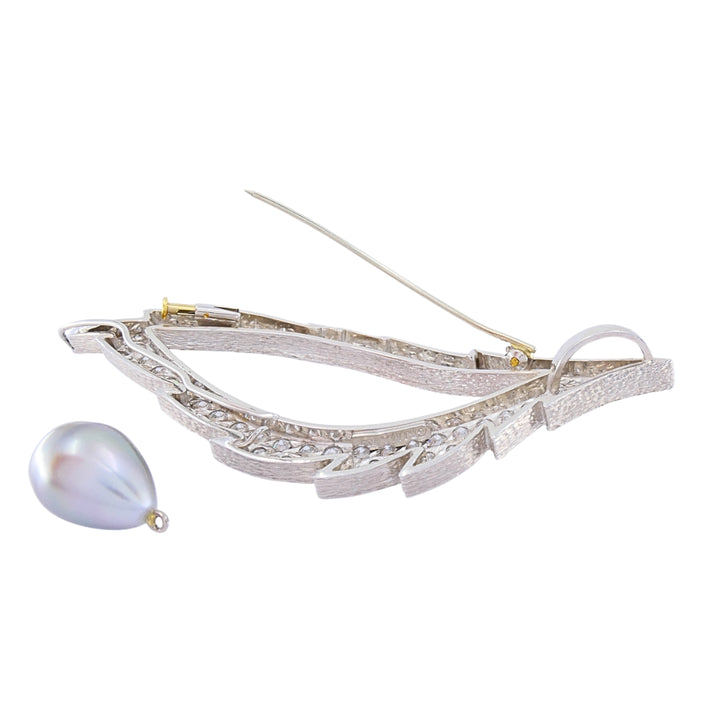 Grima 18k White Gold Diamond Tahitian Pearl Convertible Necklace Brooch
