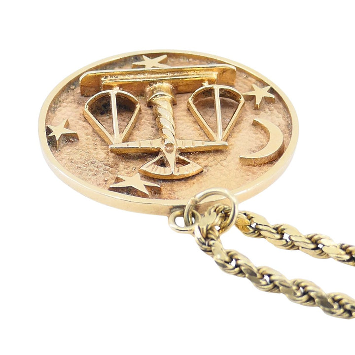 Vintage Libra 14k Gold Pendant Rope Chain Necklace