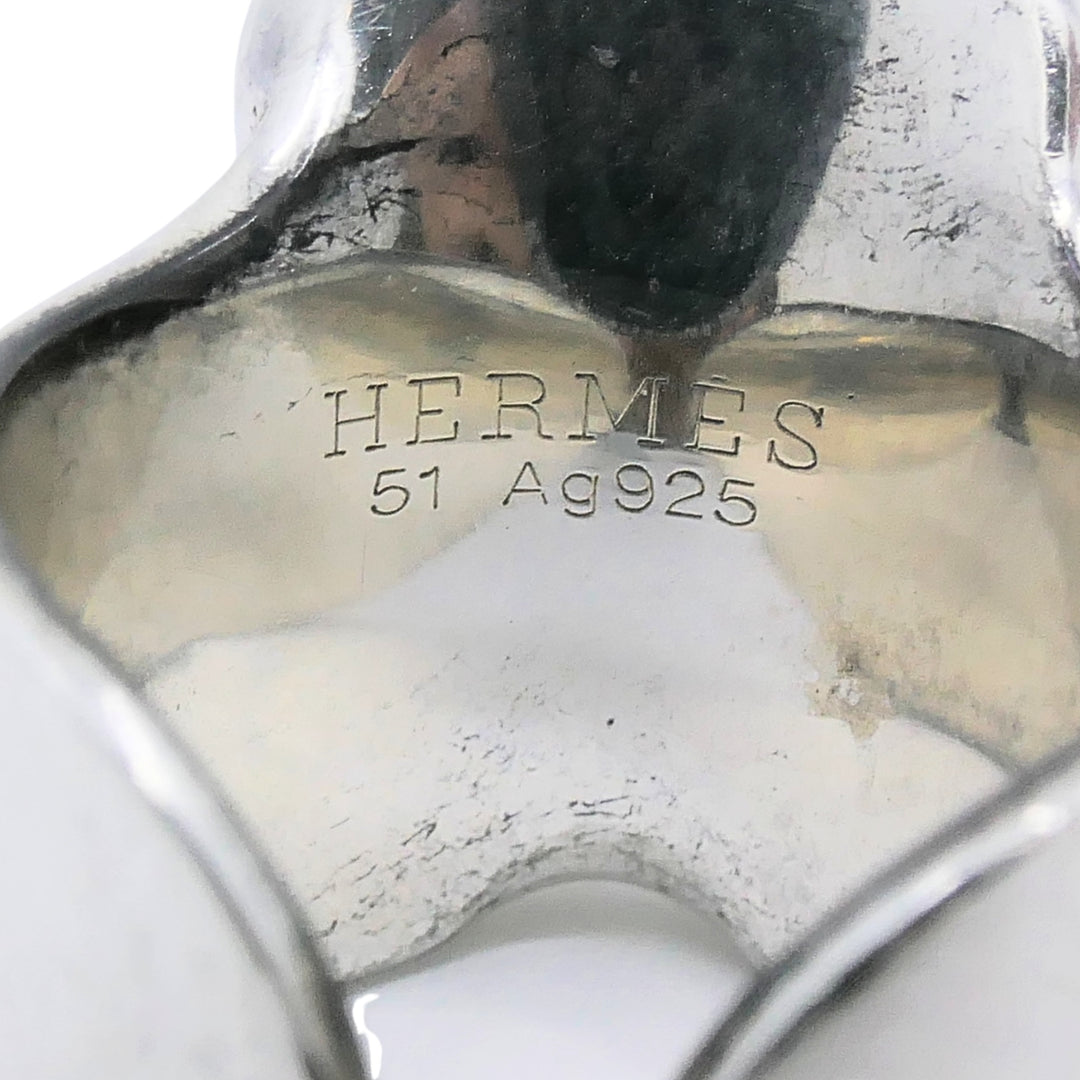 Hermès Galop Sterling Silver Wide Band Ring, Size 5.75