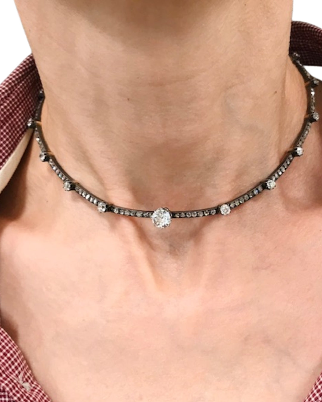 Antique 18k Gold Silver Diamond Choker Necklace French Jewelry