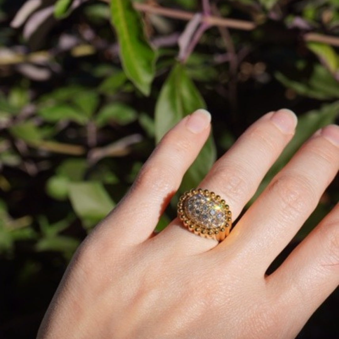 Mikimoto Diamond Ring 18k Gold Cocktail Ring