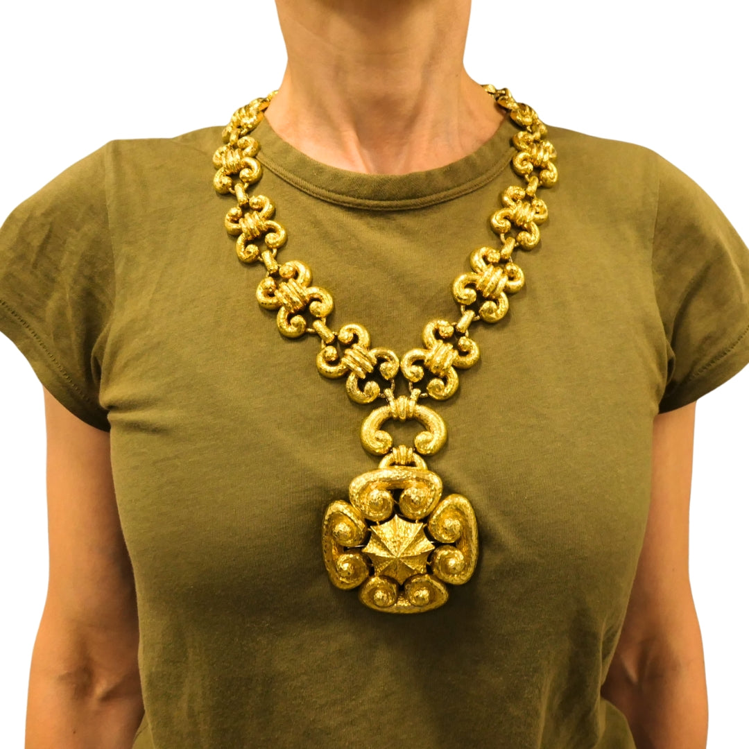 Vintage David Webb 18k Gold Necklace Removable Pendant Brooch Sautoir