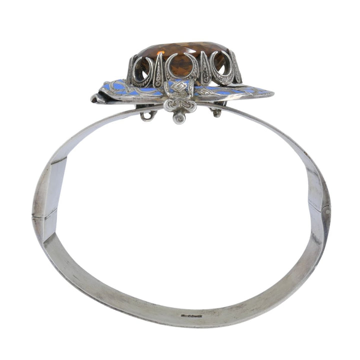 Antique Victorian Mackay Scottish Silver Blue Enamel Citrine Hinged Bracelet