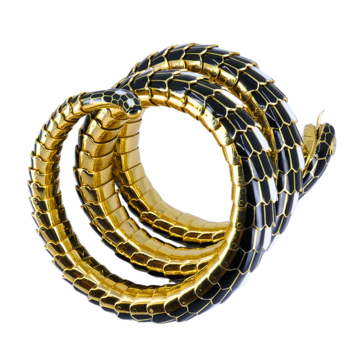 Bvlgari Bulgari Serpenti Bracelet 18k Gold Diamond & Enamel Coil Bracelet