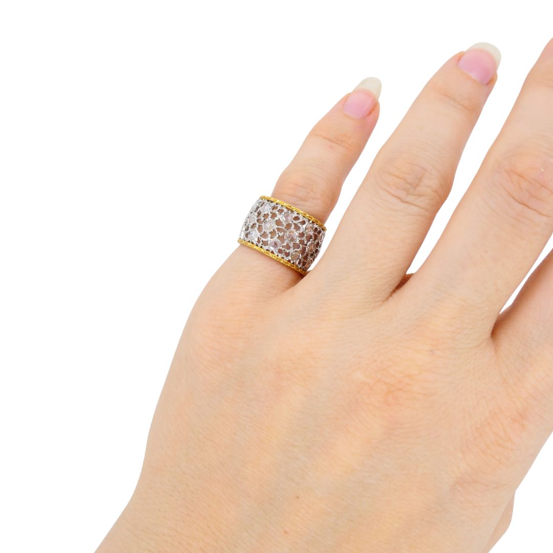 Vintage Buccellati 18k Two-tone Gold Diamond Open Work Band Ring