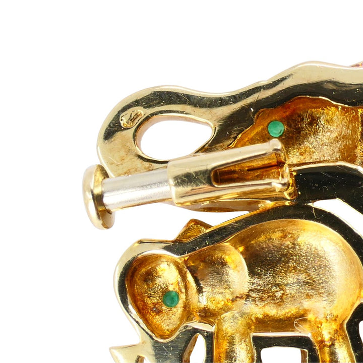 Vintage Cartier Ménagerie 18k Gold Emerald Mother and Baby Elephant Brooch