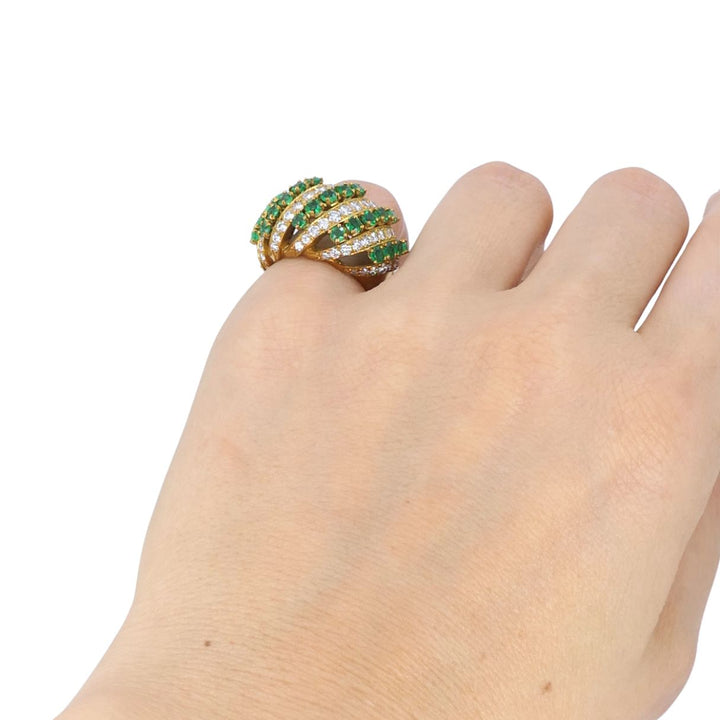 Vintage Asprey & Co. 18k Gold Emerald Diamond Cluster Cocktail Ring