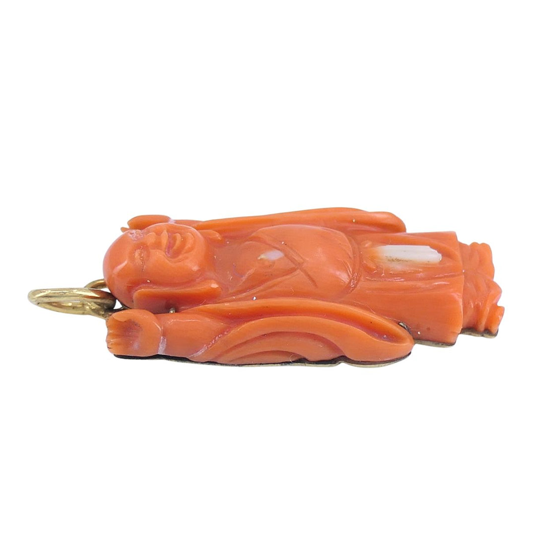 Vintage Coral Buddha Charm Pendant 10k Gold