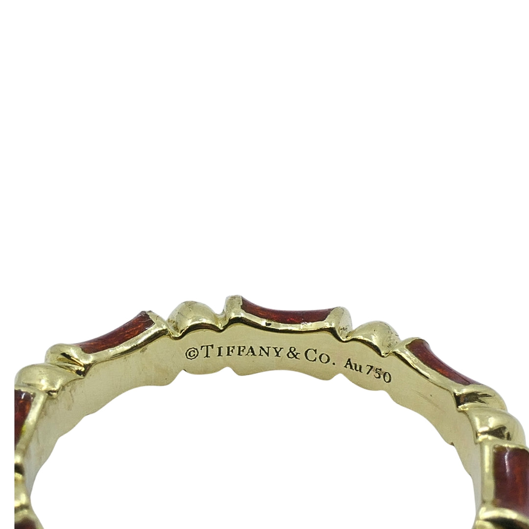 Tiffany & Co. Enamel Bamboo Stacking Rings 18k Yellow Gold Blue Green & Red