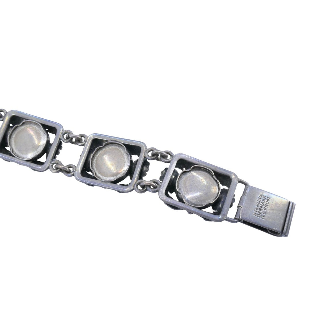 Vintage N.E. From Denmark Sterling Silver Bone Cabochon Bracelet
