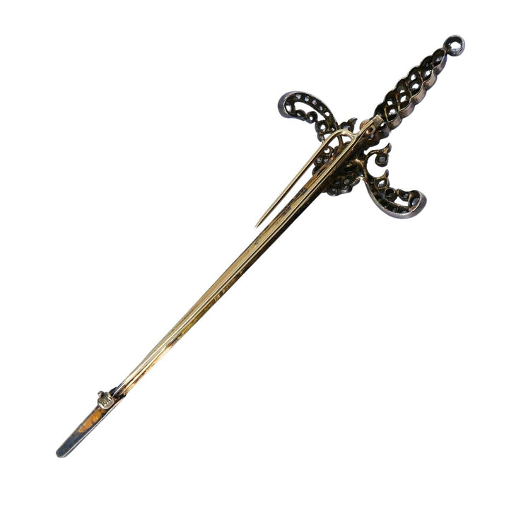 Antique 14k gold Silver Diamond Sword Brooch, circa 1900