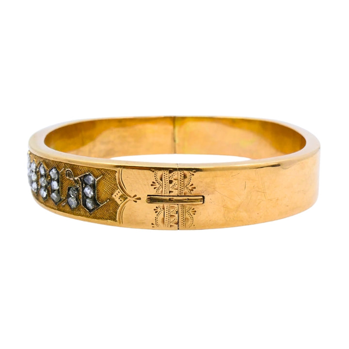 Victorian Imperial Russian 14k Gold Bracelet Rose Cut Diamonds Antique Estate Jewelry
