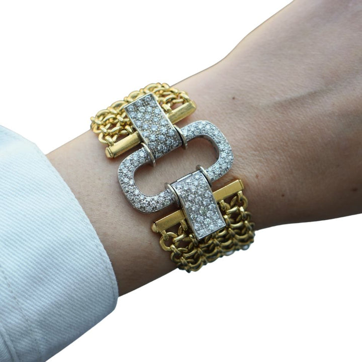 Vintage 18k Gold Two Tone Diamond Bracelet