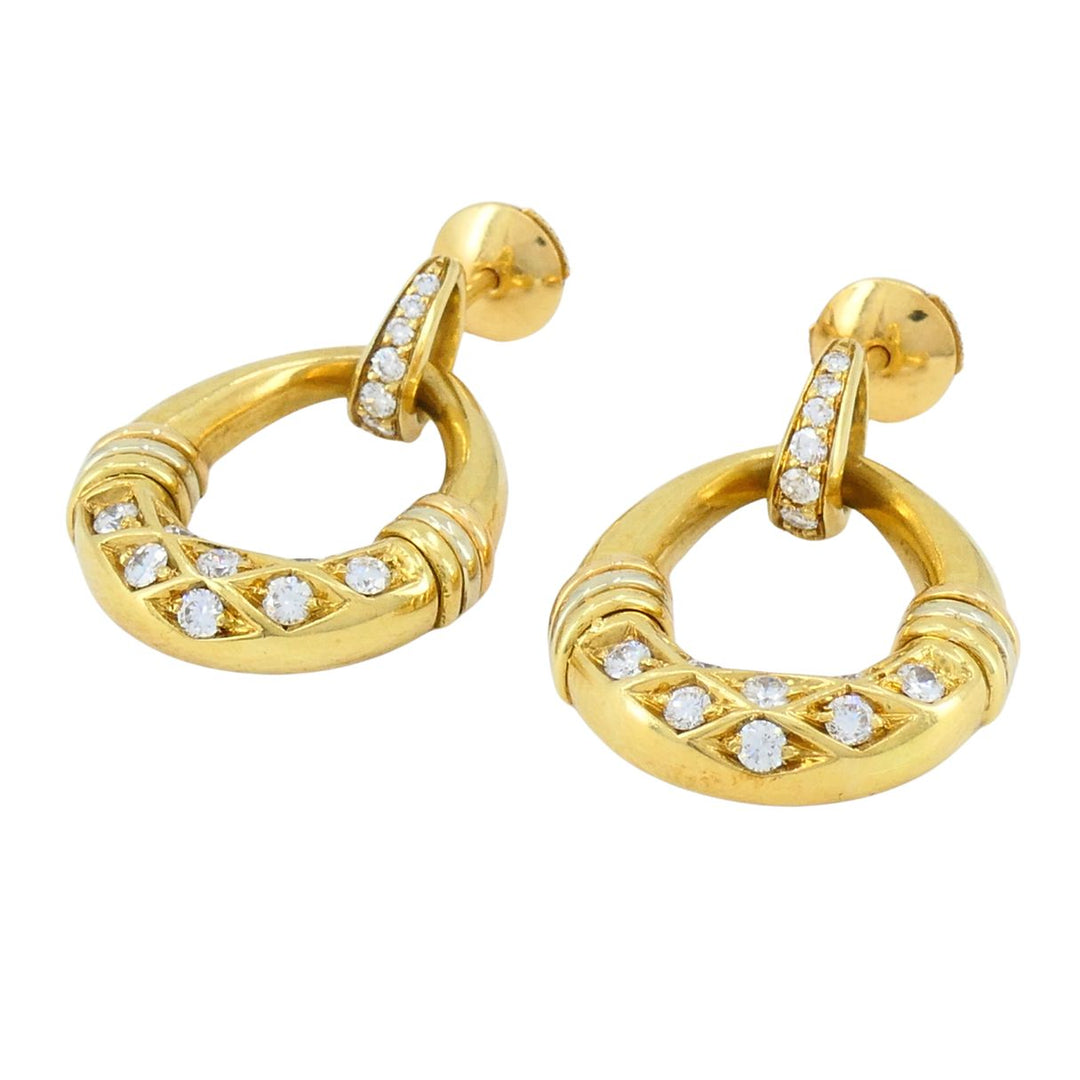 Vintage Cartier 18k Gold Trinity Diamond Mini Doorknocker Earrings