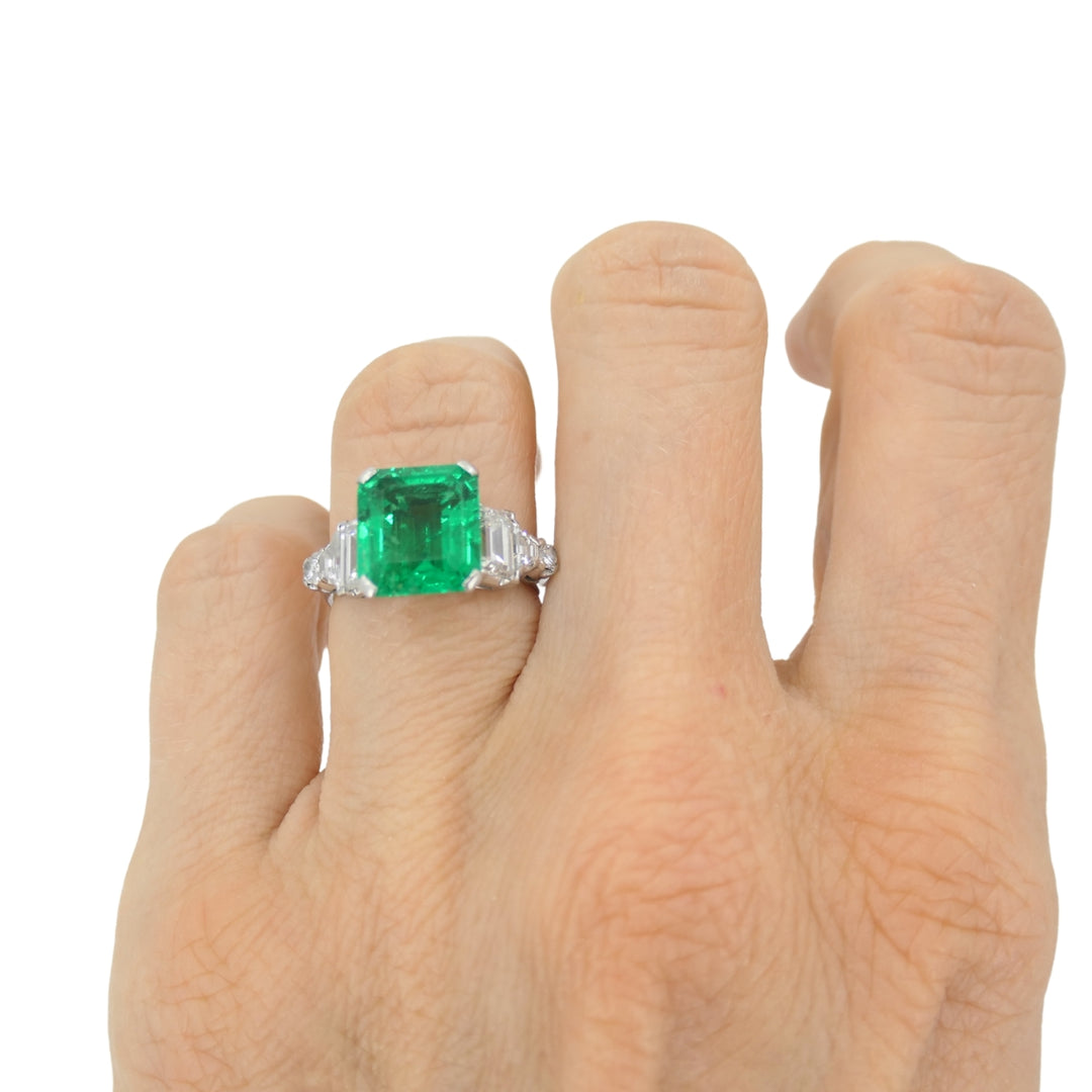Colombian Emerald Engagement Ring GIA Platinum Diamond