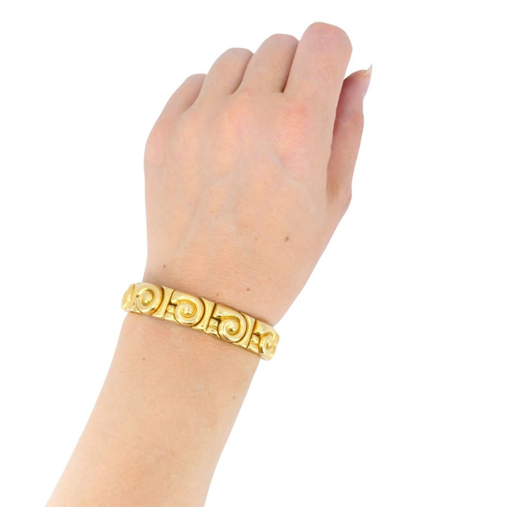 Vintage Bvlgari 18k Gold Steel Spiral Cuff Bracelet
