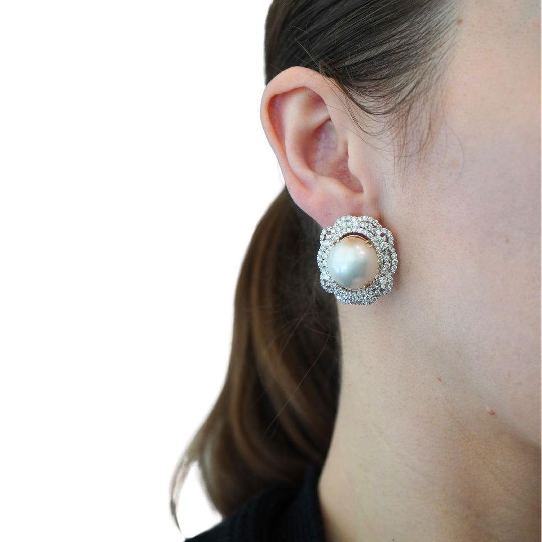 HANA 18K White Gold Mabe Pearl Diamond Drop Earrings