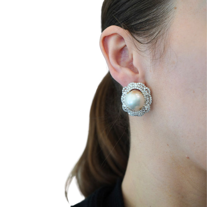 HANA 18K White Gold Mabe Pearl Diamond Drop Earrings