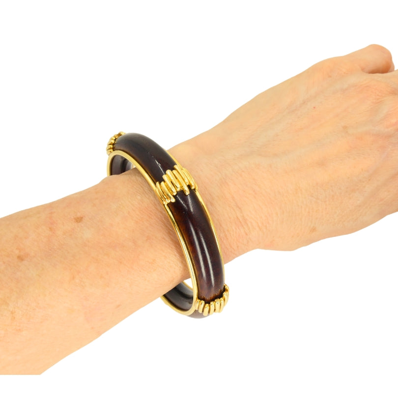 Vintage Van Cleef & Arpels 18k Gold Wood Bangle Bracelet Estate Jewelry