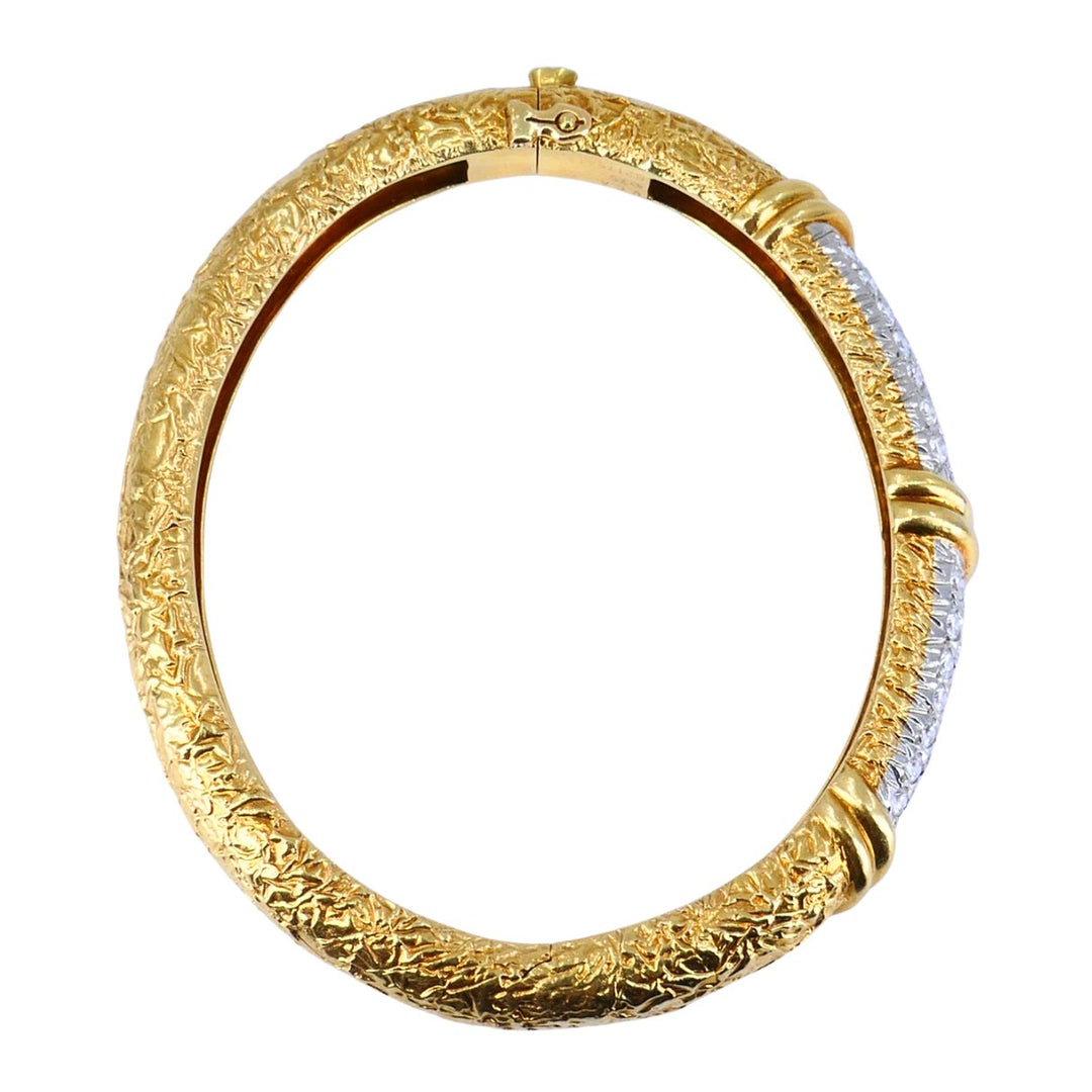 Vintage Van Cleef & Arpels 18k Gold Platinum Diamond Hinged Bangle Bracelet