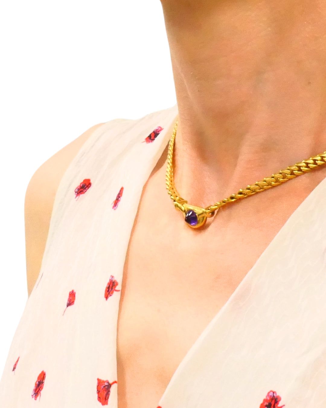 Vintage Bulgari Necklace 18k Gold Gemstones Curblink Chain Necklace,