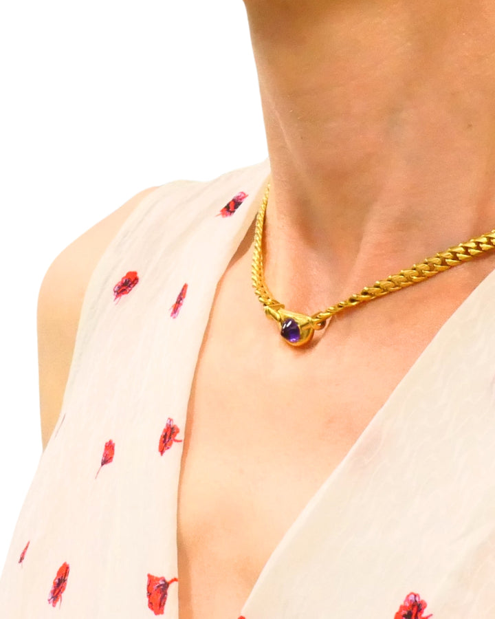 Vintage Bulgari Necklace 18k Gold Gemstones Curblink Chain Necklace,