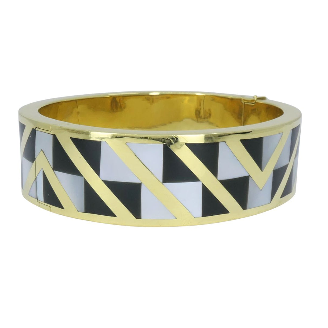 Angela Cummings Tiffany & Co. 1986 18k Gold Onyx Mother of Pearl Inlay Bracelet