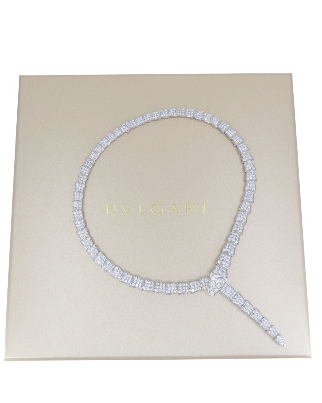 Bvlgari Bulgari Serpenti Viper Necklace 18k White Gold Diamond Drop Necklace Original Box