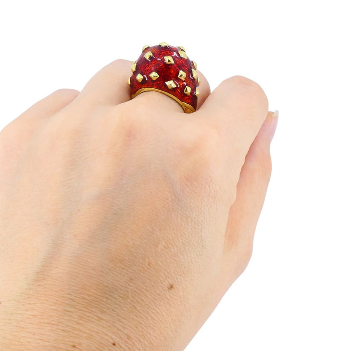 Vintage David Webb 18k Gold Enamel Dome Cocktail Ring