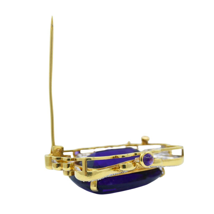 Vintage 18k Two-tone Gold Siberian Amethyst Diamond Pin Brooch