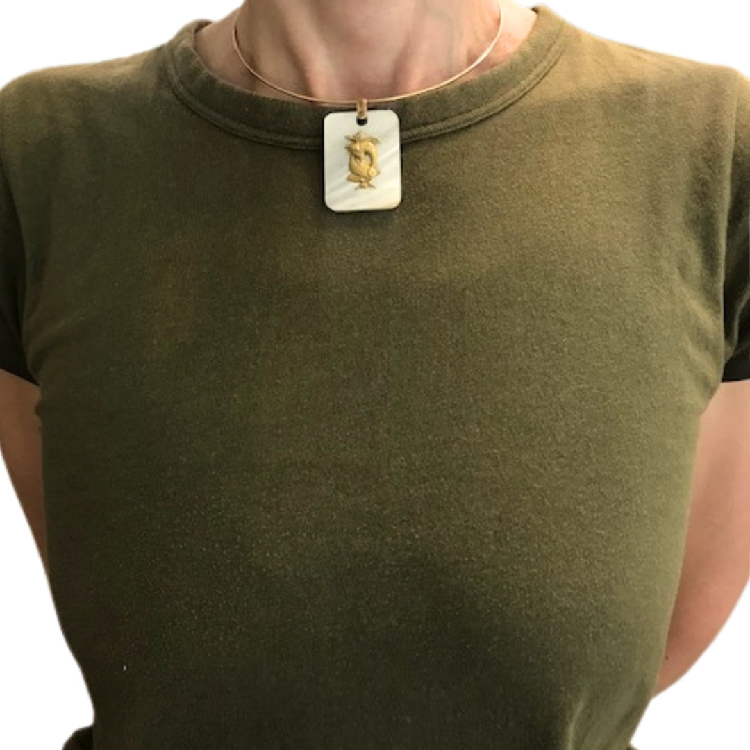 Vintage Pisces Pendant 18k Gold MOP 14k Gold Collar Necklace