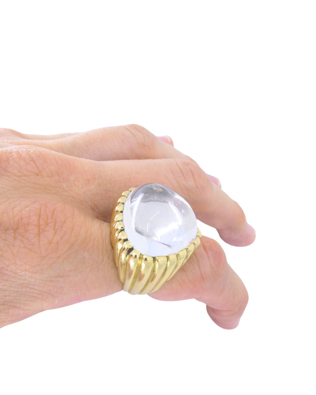 David Webb 18k Gold Rock Crystal Ring Size 6 Cocktail Ring