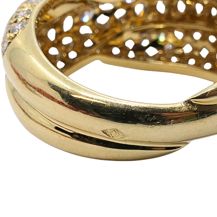 Van Cleef & Arpels 18k Gold Pavé Diamond Bombé Crossover Ring