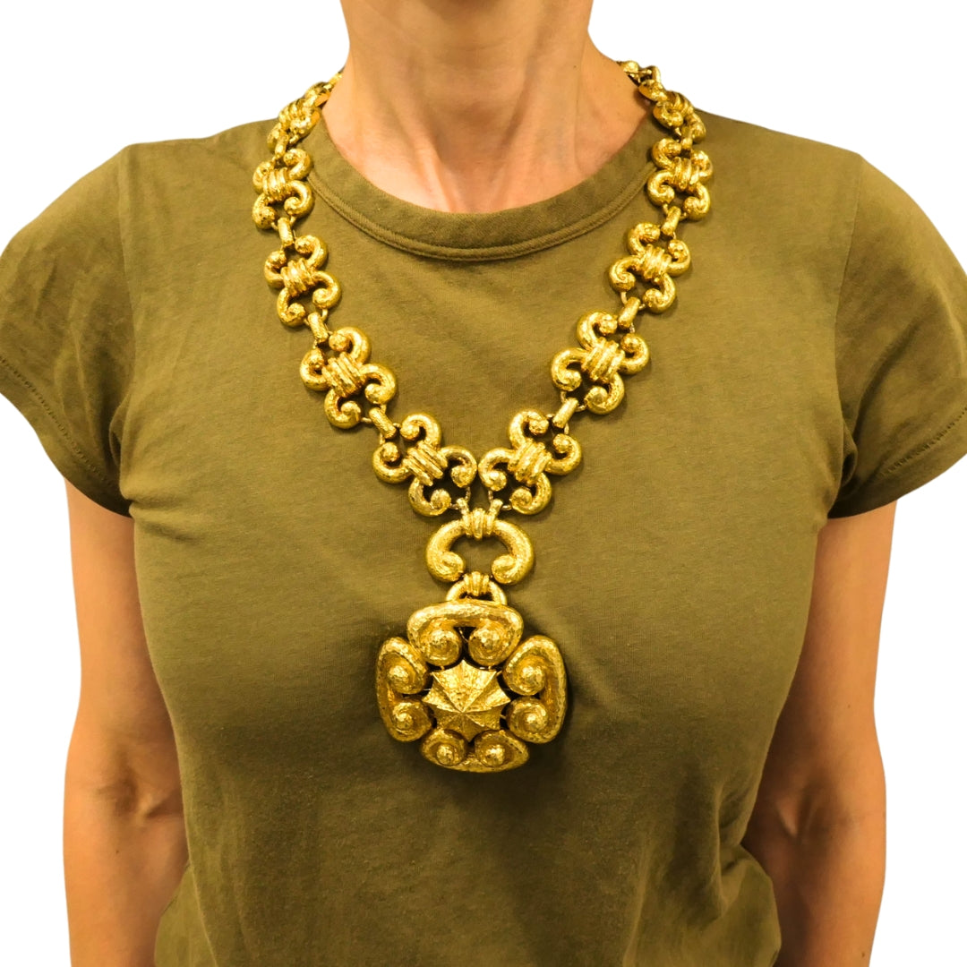 Vintage David Webb 18k Gold Necklace Removable Pendant Brooch Sautoir