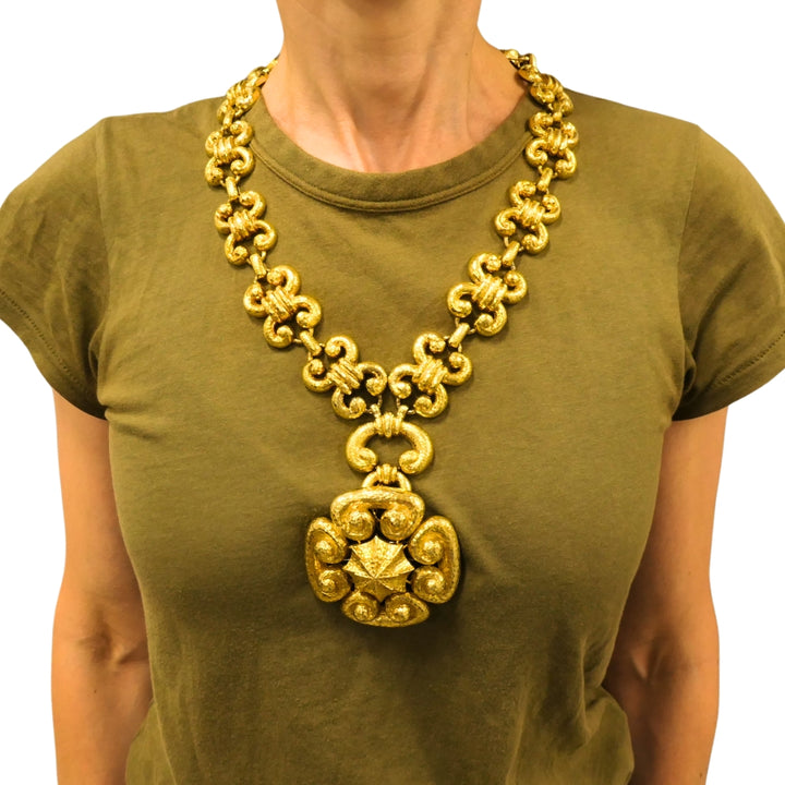 Vintage David Webb 18k Gold Necklace Removable Pendant Brooch Sautoir