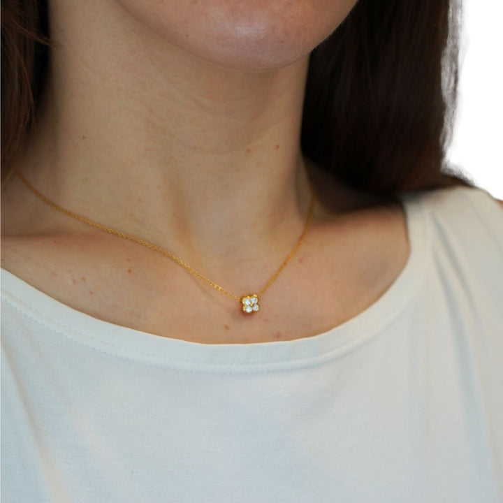 Tiffany & Co. 18k Gold Diamond Clover Flower Pendant Necklace