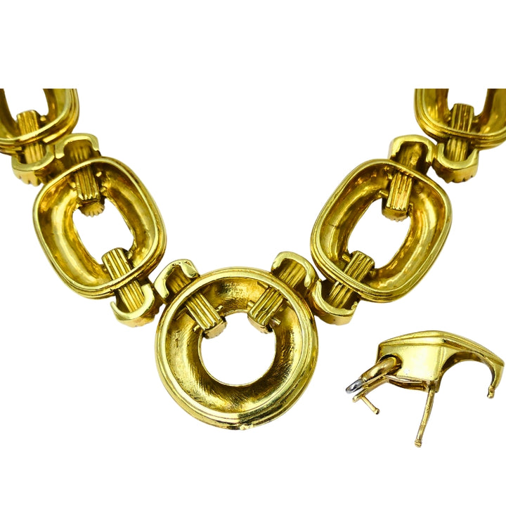 David Webb Necklace Sautoir Chain Oval Links 18k Gold Platinum Diamond Brooch