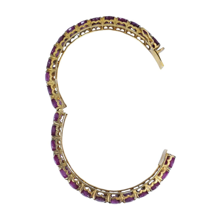 Vintage 18k Gold Ruby Hinged Bangle Bracelet Mid 20th century