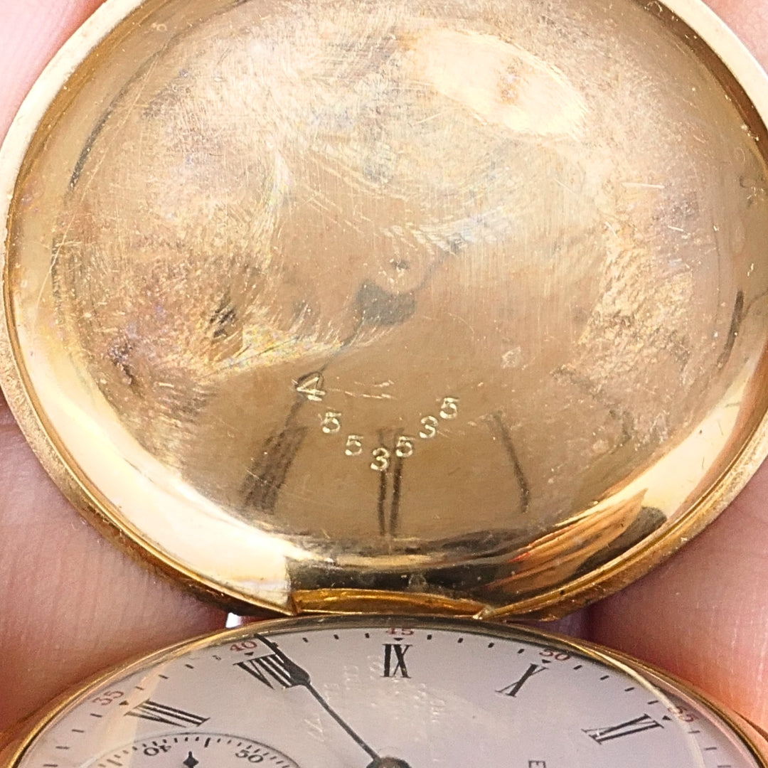 Antique Elgin 14K Gold Keystone Hunter Case Pocket Watch Diamond Butterfly