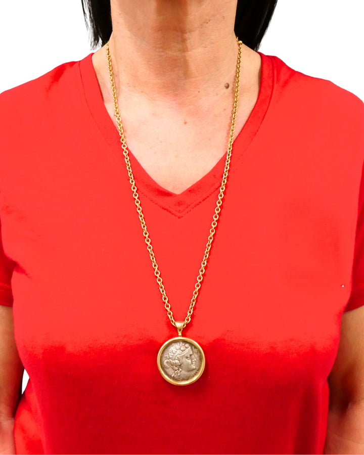 Bvlgari Bulgari Monete Necklace Large Silver Greek Coin Rose Gold