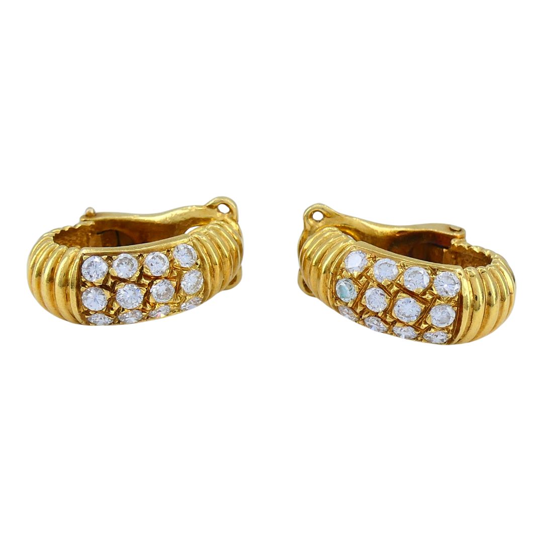 Vintage Van Cleef & Arpels 18k Gold Diamond Huggie Earrings