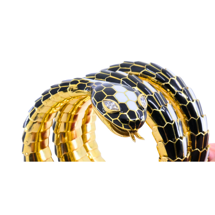 Bvlgari Bulgari Serpenti Bracelet 18k Gold Diamond & Enamel Coil Bracelet