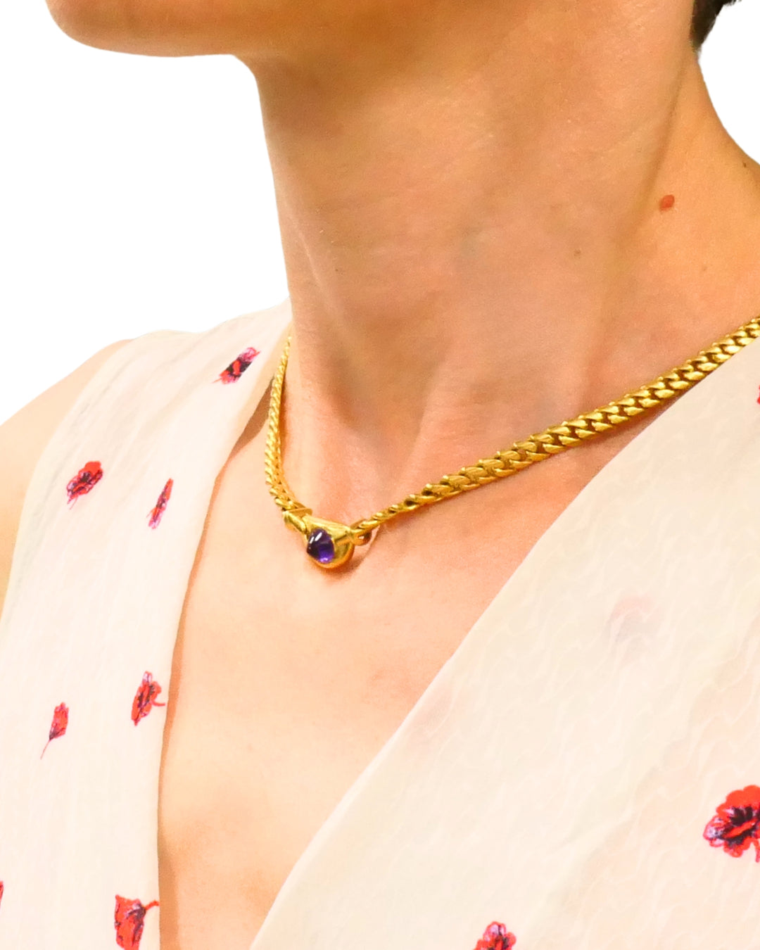 Vintage Bulgari Necklace 18k Gold Gemstones Curblink Chain Necklace,